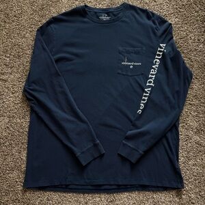 Mens Navy Blue Vineyard Vines 2X Tall Golf Long Sleeve Pocket T-Shirt, Graphics